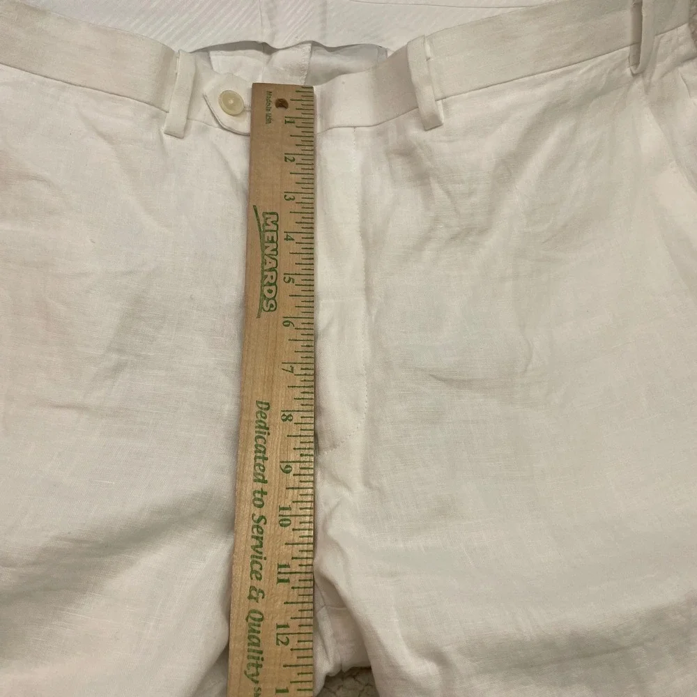 Lauren Ralph Lauren Pants Mens 40Wx32L White 100% Linen Dress Trousers FlatFront